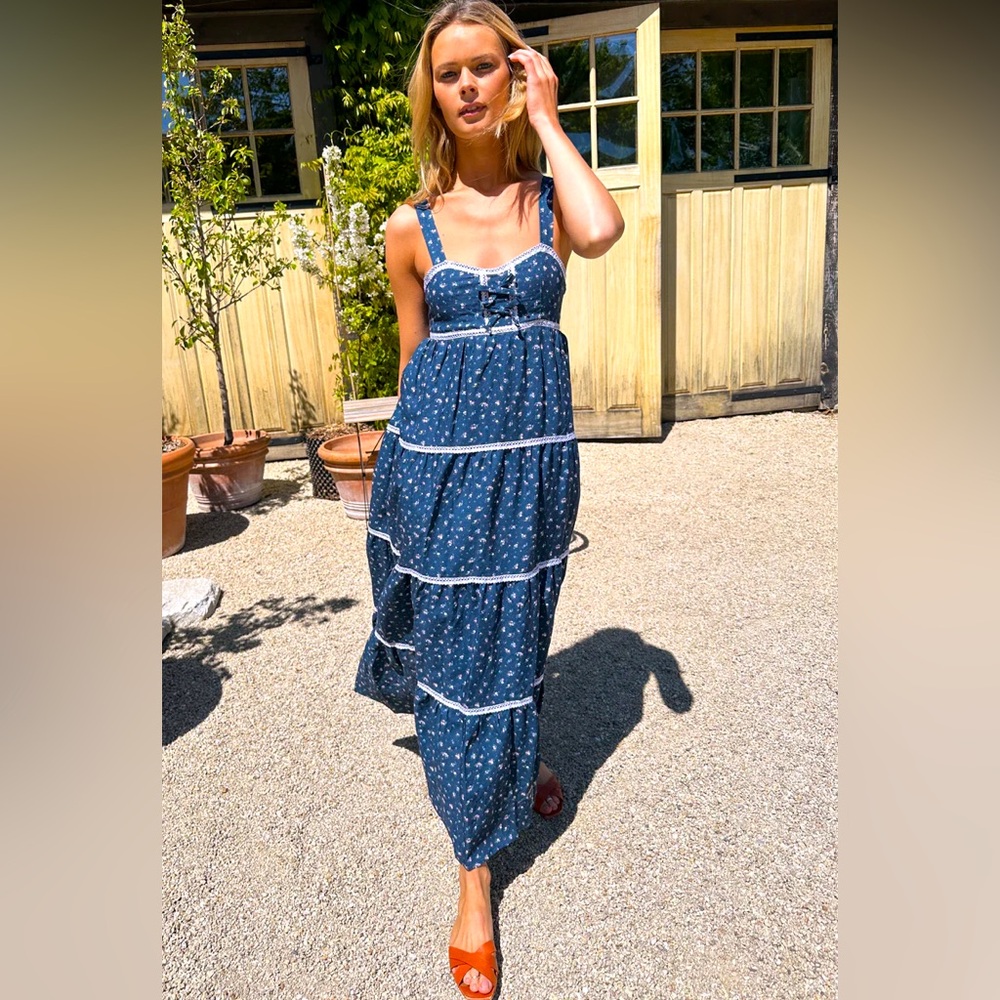 Emerson Fry Blue Floral Tiered Maxi Dress